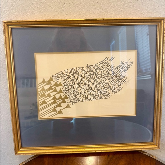 Framed Michael Podesta Art with Gold Wood Frame “Praise Ye The Lord” Psalm 150 - Picture 2 of 10